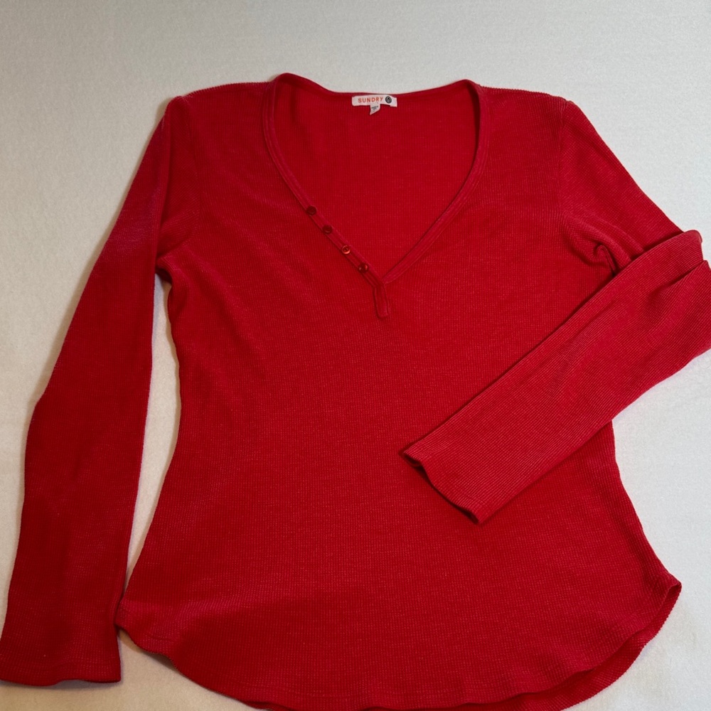 Sundry Waffle Knit Henley Women's T Shirt‎ Size XL-4